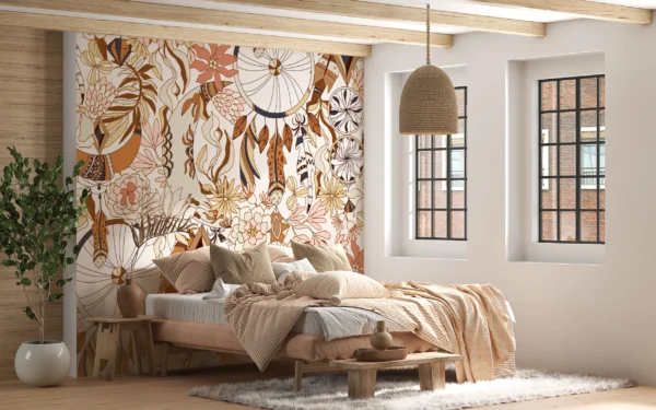 Papier Peint Bohème Moderne Abstrait Naturel Beige – Main