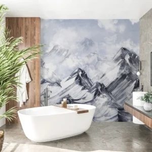 Papier Peint Montagnes Enneigées Panoramique Style Artistique Noir et Blanc