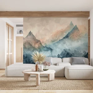 Papier Peint Montagnes Aquarelle Brume Pastel Zen Moderne