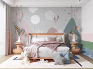 Papier Peint Enfantin Ciel avec Nuages et Avions – Main