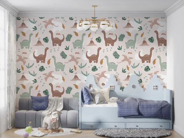 Papier Peint Enfantin Dinosaures Scandinave Pastel – Gallery