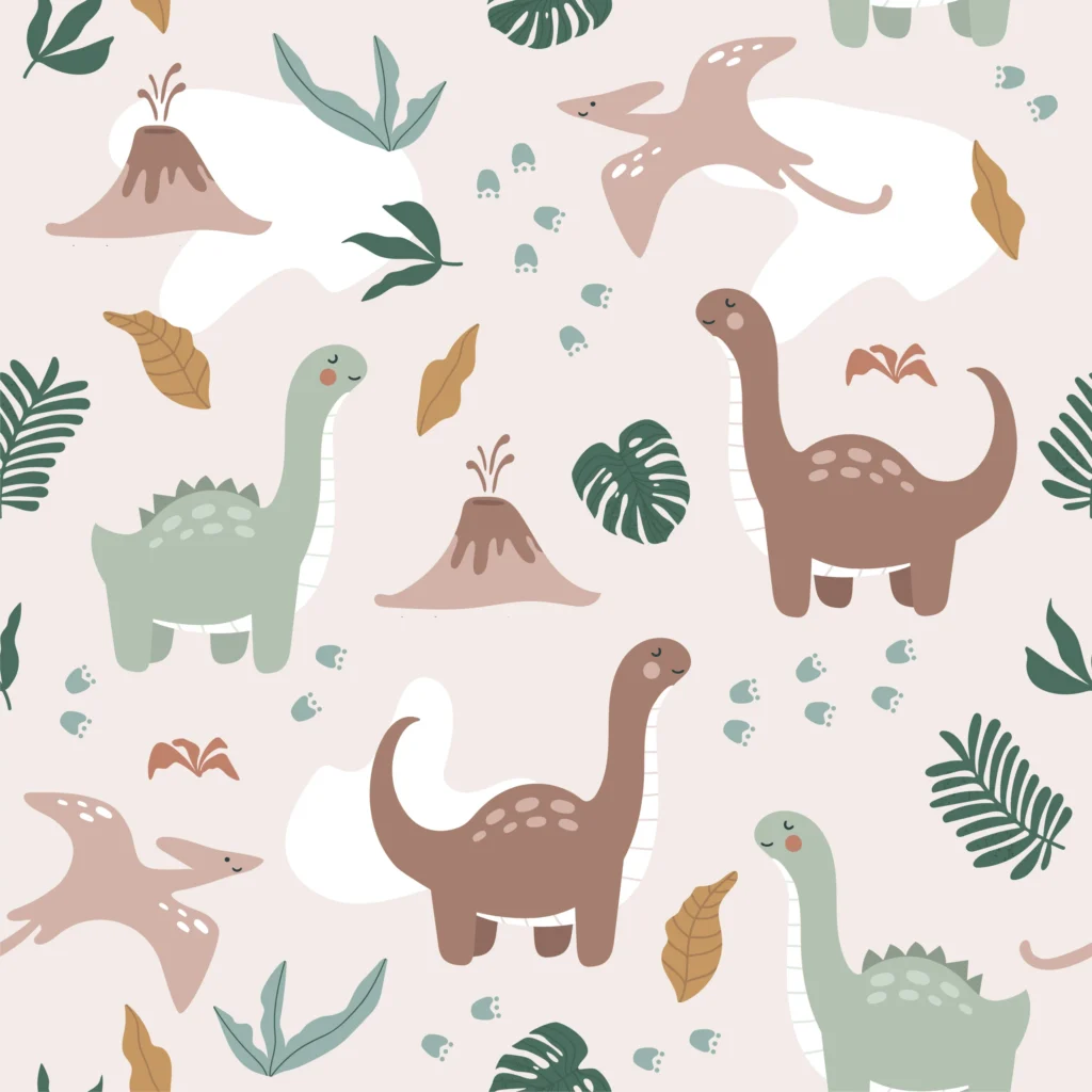 Papier Peint Enfantin Dinosaures Scandinave Pastel – Wallpaper