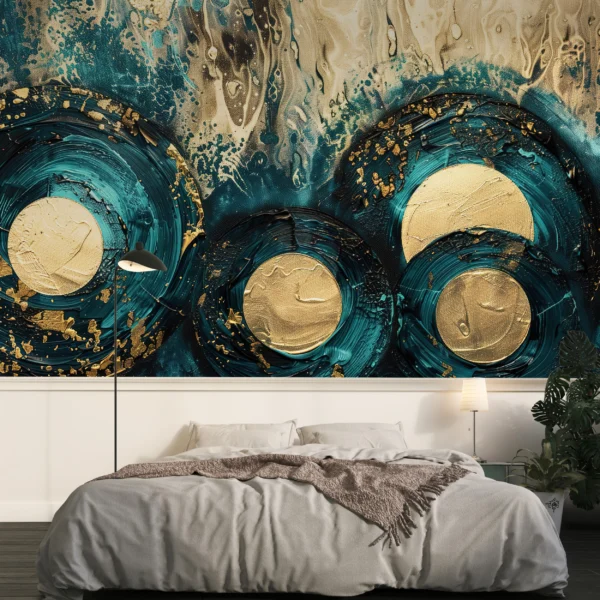 Papier Peint Floral Art Déco Vert Émeraude Doré – Gallery
