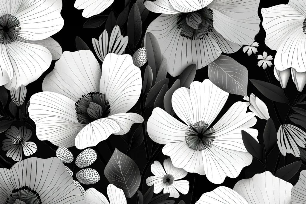 Papier Peint Floral Élégant Noir et Blanc – Wallpaper