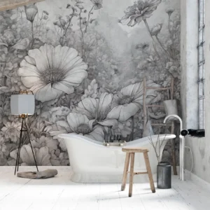 Papier Peint Floral Romantique Beige Crème - Main