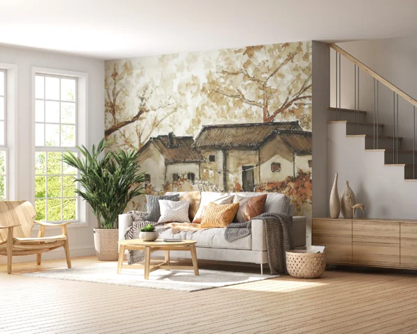 Papier Peint Floral Rustique Chic Beige et Blanc – Gallery