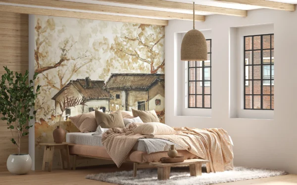 Papier Peint Floral Rustique Chic Beige et Blanc – Gallery