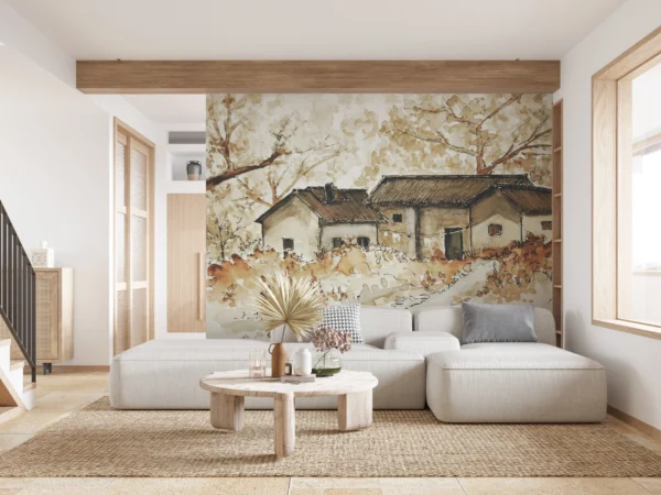 Papier Peint Floral Rustique Chic Beige et Blanc – Gallery