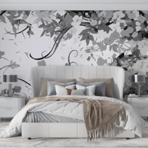 Papier peint floral noir et blanc style vintage romantique