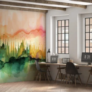 Papier Peint Aquarelle Abstraite Paysage Coloré Dégradé Artistique