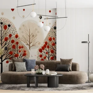 Papier Peint Forêt Automnale avec Ballons Colorés Motif Artistique