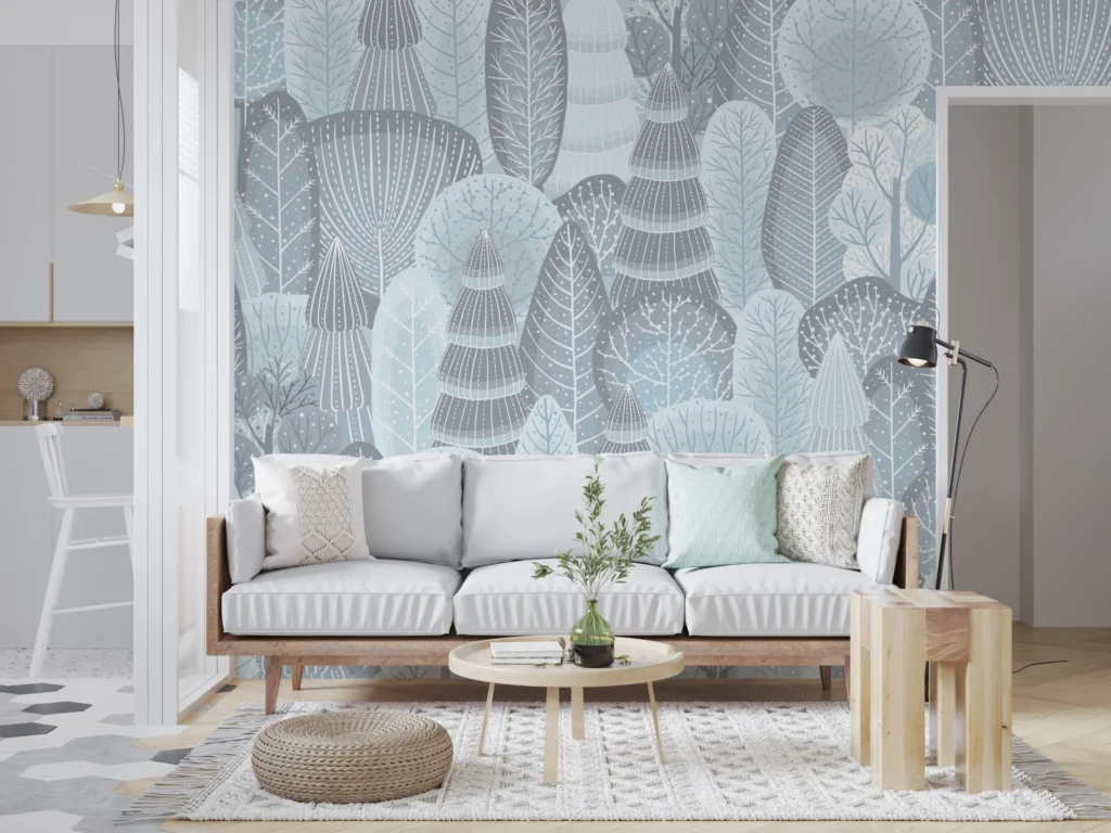 Papier Peint Forêt Onirique Naturel Scandinave - Main - AURAMUR Papier Peint Forêt Onirique Naturel Scandinave – Main