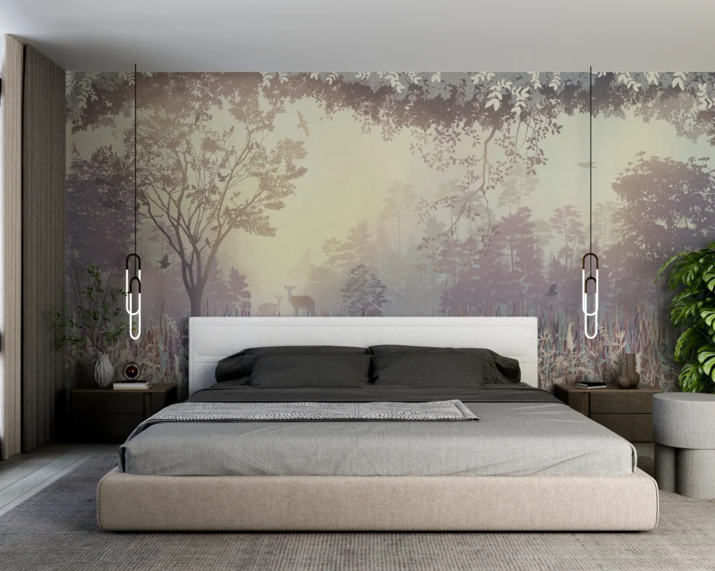 Papier Peint Forêt Stylisée Naturelle Apaisante - Main - AURAMUR Papier Peint Forêt Stylisée Naturelle Apaisante – Main