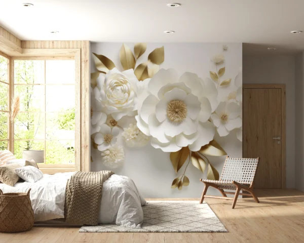 Papier Peint Géométrique 3D Beige Doré – Gallery