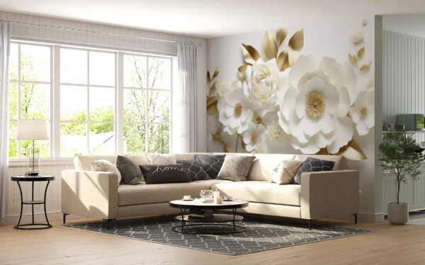 Papier Peint Géométrique 3D Beige Doré – Gallery