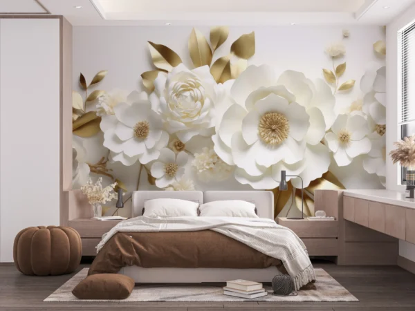 Papier Peint Géométrique 3D Beige Doré – Gallery