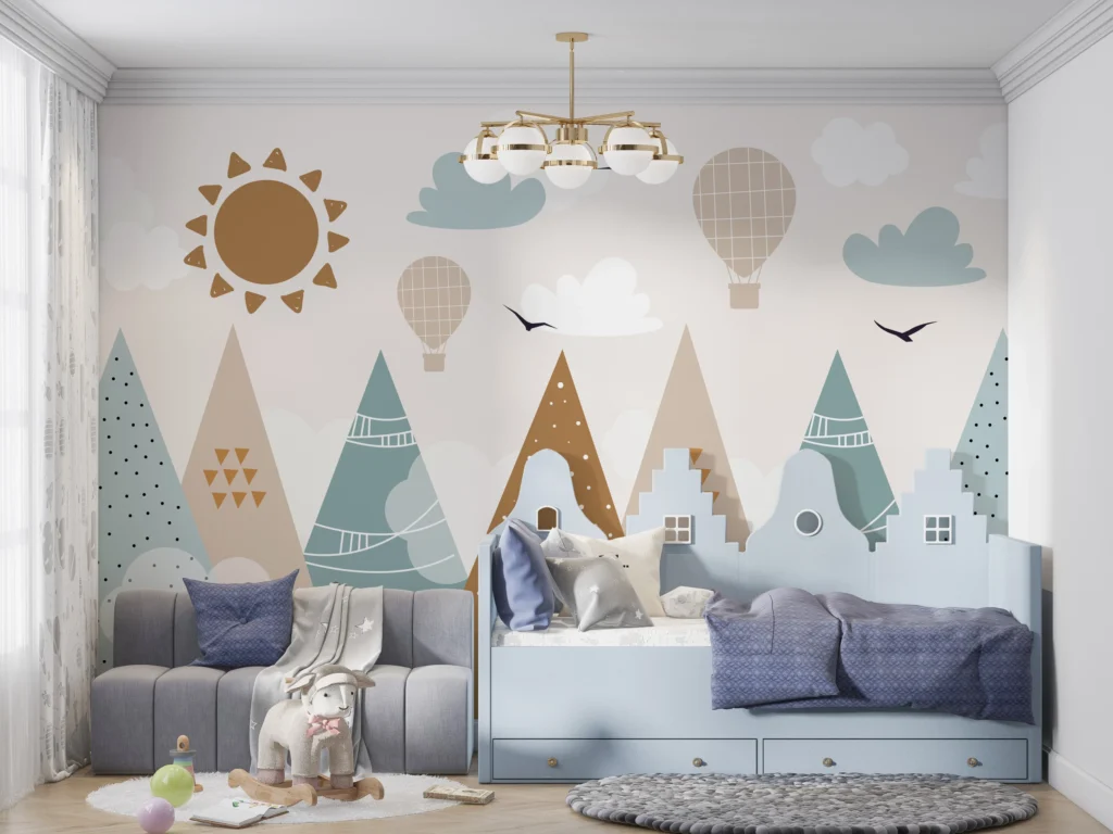Papier Peint Géométrique Coloré Scandinave Enfant - Main - AURAMUR Papier Peint Géométrique Coloré Scandinave Enfant – Main