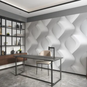 Papier peint géométrique 3D relief ondulé blanc moderne élégant