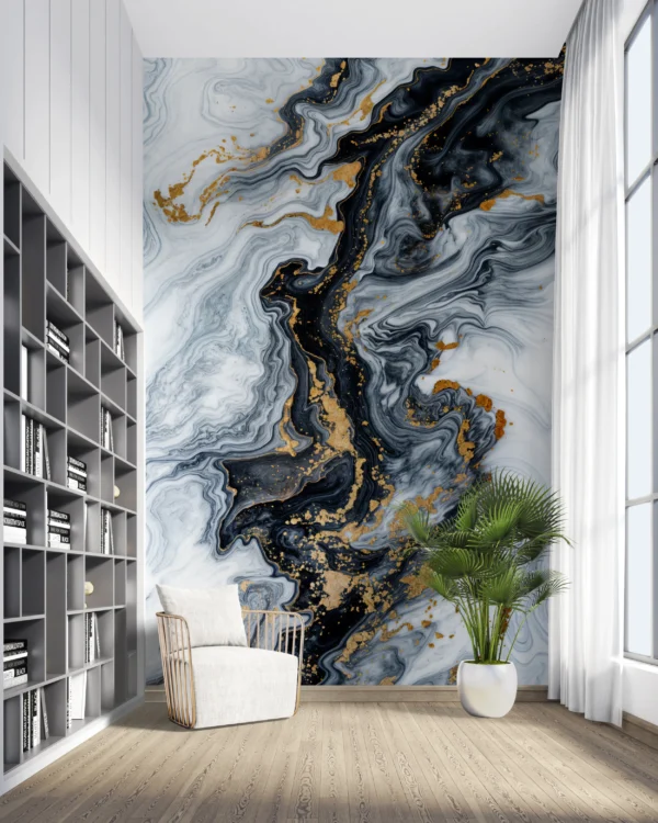 Papier Peint Imitation Marbre Noir Luxueux – Gallery