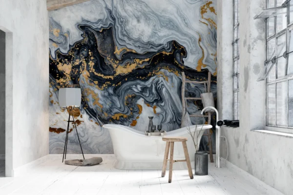 Papier Peint Imitation Marbre Noir Luxueux – Gallery