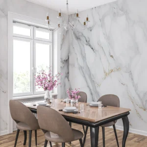 Papier Peint Marbre Blanc Veiné Or Élégant Luxueux