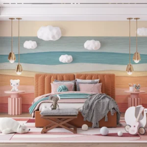 Papier Peint Abstrait Paysage Ondulé Tons Pastel Minimaliste