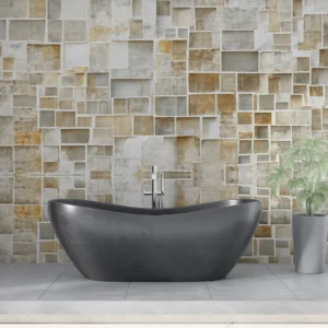 Papier peint 3D effet cubes géométriques texture pierre beige