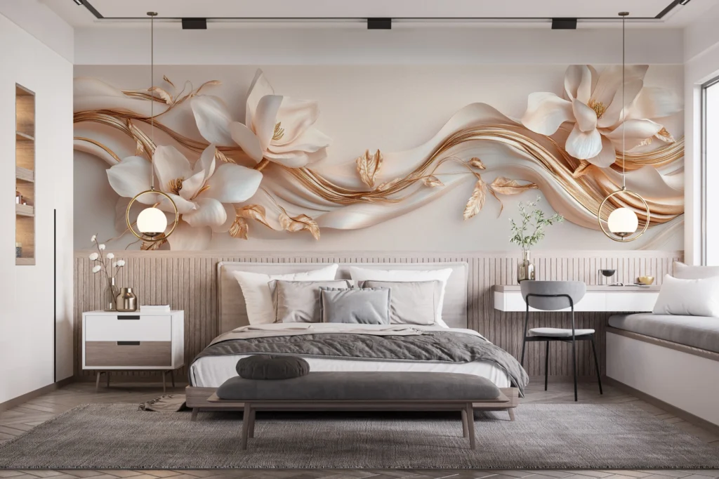 Papier Peint Roses Épanouies Tridimensionnelles – Main