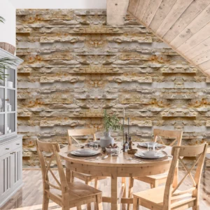 Papier Peint Pierre Naturelle Beige aux Effets de Relief Texturé