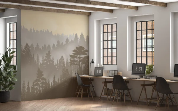 Papier Peint Scandinave Minimaliste Sapins Verts – Gallery