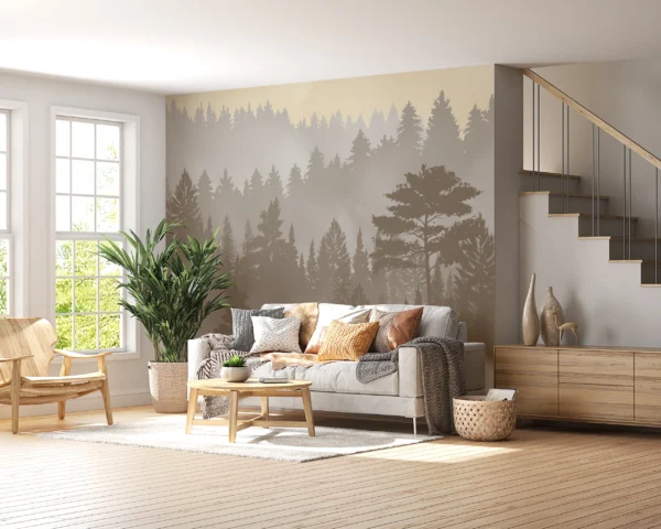 Papier Peint Scandinave Minimaliste Sapins Verts – Gallery