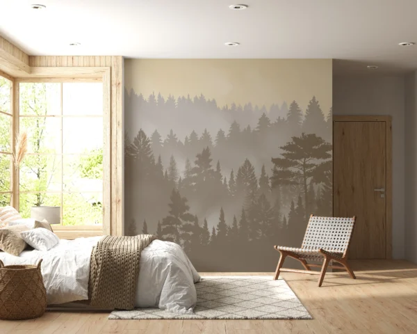Papier Peint Scandinave Minimaliste Sapins Verts – Main
