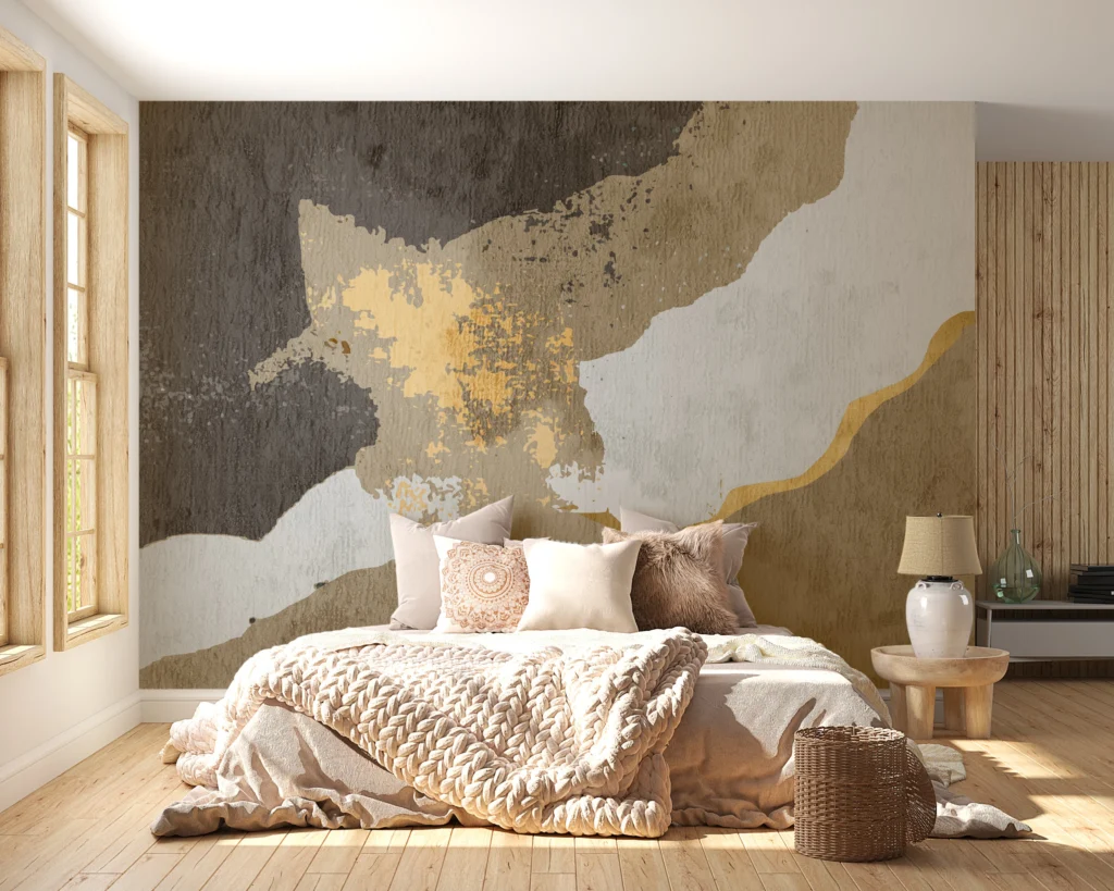 Papier Peint Abstrait Contemporain Beige Clair - Main - AURAMUR Papier Peint Abstrait Contemporain Beige Clair – Main