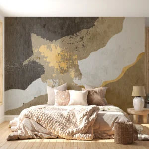 Papier Peint Abstrait Nuances Dorées et Grises Effet Aquarelle