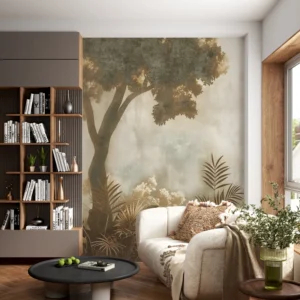 Papier Peint Jungle Tropicale Vintage Sépia et Dorée