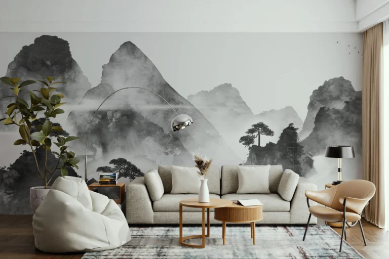 Papier Peint Art Déco Plumes de Paon Bleu Turquoise – Main