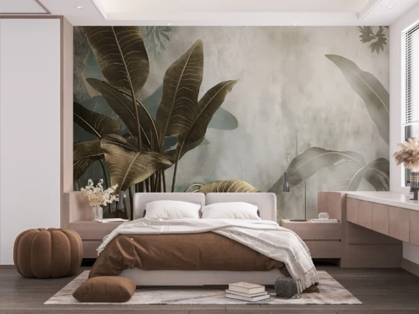 Papier Peint Botanique Contemporain Beige Vert – Gallery