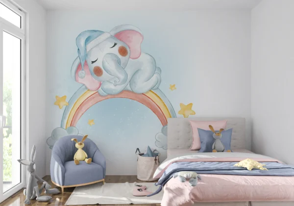 Papier Peint Enfantin Éléphant Ballons Scandinave – Main