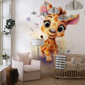 Papier Peint Girafe Aquarelle Adorable Style Enfant Coloré