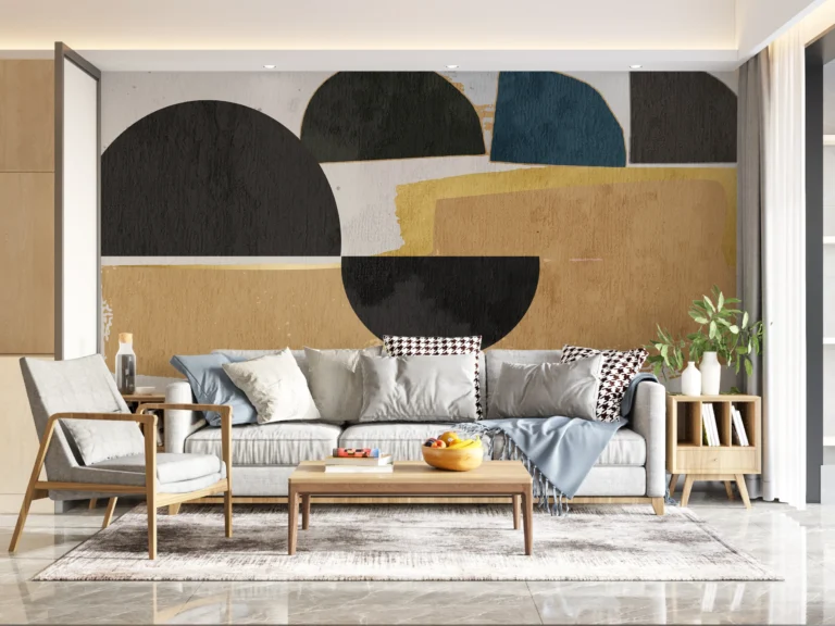 Papier Peint Floral Contemporain Beige et Gris – Main