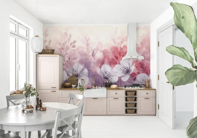 Papier Peint Floral Contemporain Apaisant Beige Vert – Main