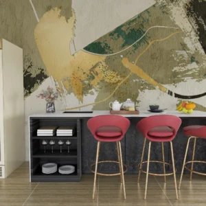 Papier peint abstrait aux nuances terreuses et touches dorées