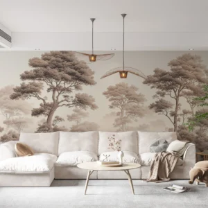 Papier peint forêt africaine sépia aux grands arbres majestueux