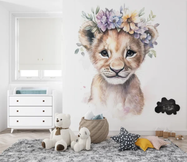 Papier Peint Lionne Stylisée Enfantin Pastel – Gallery