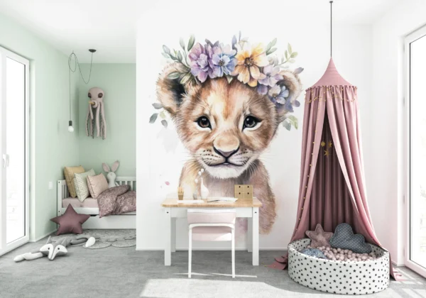 Papier Peint Lionne Stylisée Enfantin Pastel – Gallery