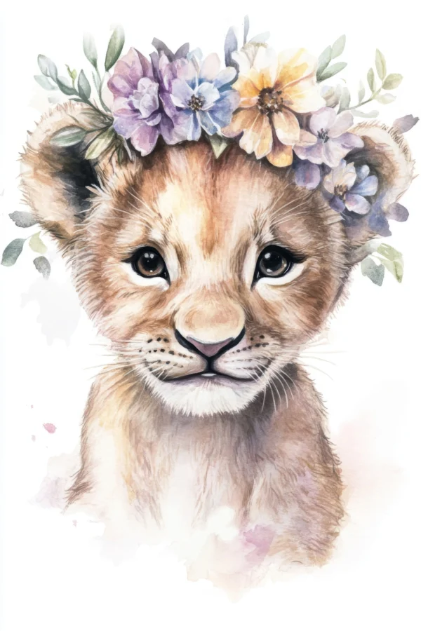 Papier Peint Lionne Stylisée Enfantin Pastel – Wallpaper