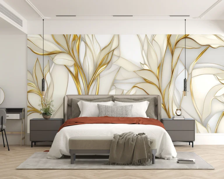 Papier Peint Luxueux Art Déco Bleu Doré – Main