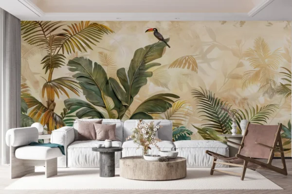 Papier Peint Naturel Contemporain Vert et Beige – Gallery