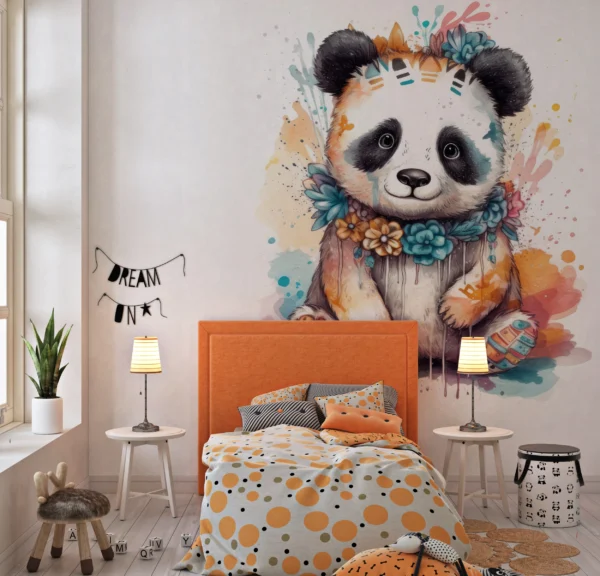 Papier Peint Panda Enfantin Fantaisiste Beige Clair – Main
