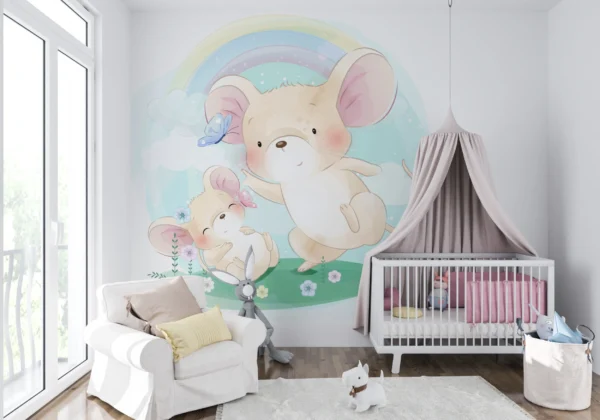 Papier Peint Scandinave Minimaliste Souris Enfant – Main